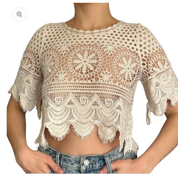 Rebellion Crochet Cotton Top Coastal Boho Romantic Festival Cottagecore Med - Picture 11 of 16